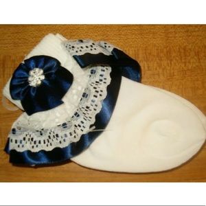 Navy & White Lace ruffled Easter pageant dressy church socks BWT